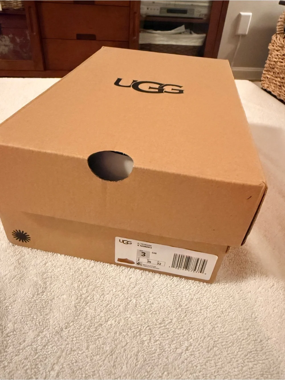 UGG Chestnut Suede Shearling-Lined Slip-On Slippers with decorative Trim